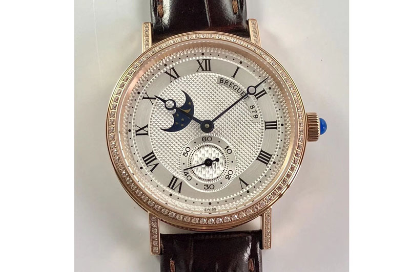 Breguet Classique 4396 Complicated RG Diamond Bezel White Textured Dial Leather Strap Cal.5165R