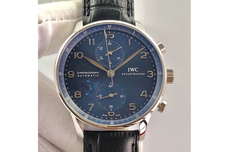 IWC Portuguese IW371491 ZF V3 1:1 Best Edition SS Blue dial on Black Leather Strap A79350 (Slim Movement)