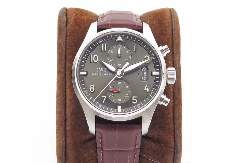 IWC Pilot Chrono SS IW387809 ZF 1:1 Best Edition Silver Dial on Leather Strap A7750