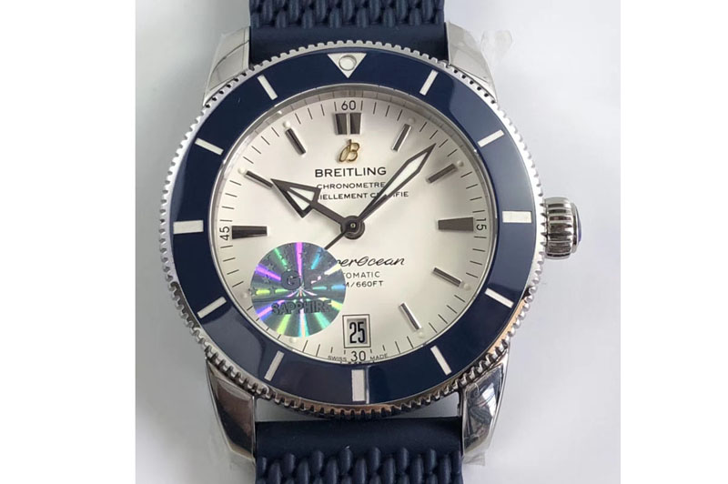 Breitling SuperOcean 42mm AB2010 SS GF 1:1 Best Edition White Dial Blue Ceramic Bezel on Blue Rubber strap B20