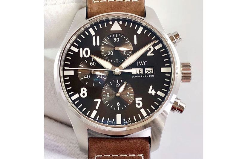 IWC Pilot Chrono IW377713 ZF 1:1 Best Edition Brown Dial on Brown Leather Strap A7750