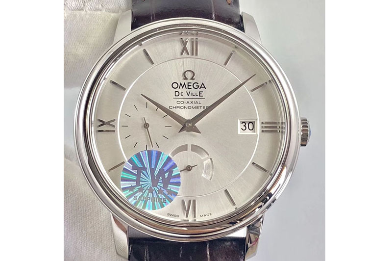 Omega De Ville Prestige Real Power Reserve SS TW 1:1 Best Edition Silver Dial on Brown Leather A2824