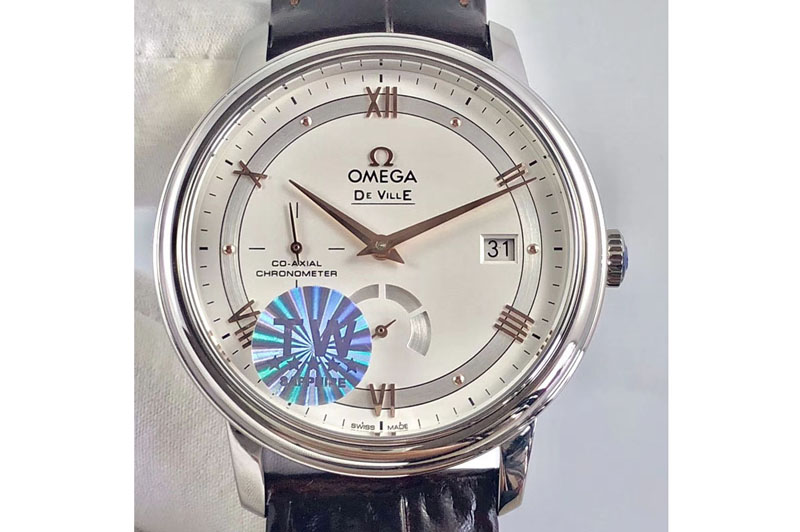 Omega De Ville Prestige Real Power Reserve SS TW 1:1 Best Edition White Dial RG Markers on Brown Leather A2824