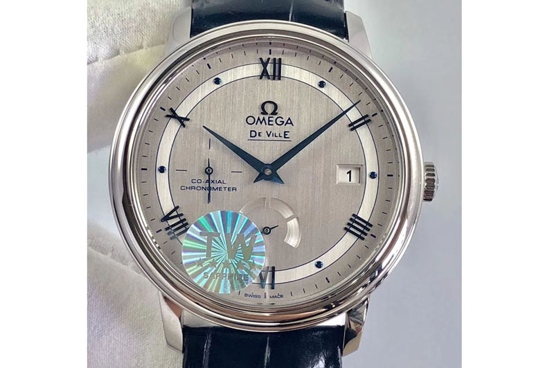 Omega De Ville Prestige Real Power Reserve SS TW 1:1 Best Edition Silver Dial Blue Markers on Blue Leather A2824