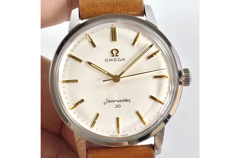 Omega Seamaster 30 1962 SS TW Best Edition White Dial YG Markers On Brown Leather Strap MIYOTA 8215