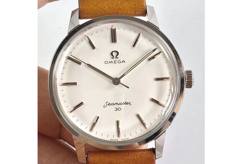 Omega Seamaster 30 1962 SS TW Best Edition White Dial Silver Markers On Brown Leather Strap MIYOTA 8215