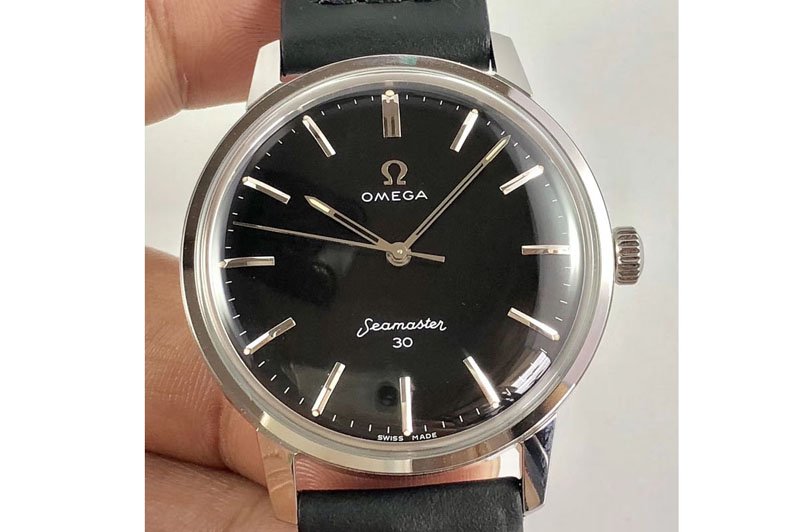 Omega Seamaster 30 1962 SS TW Best Edition Black Dial Silver Markers On Black Leather Strap MIYOTA 8215