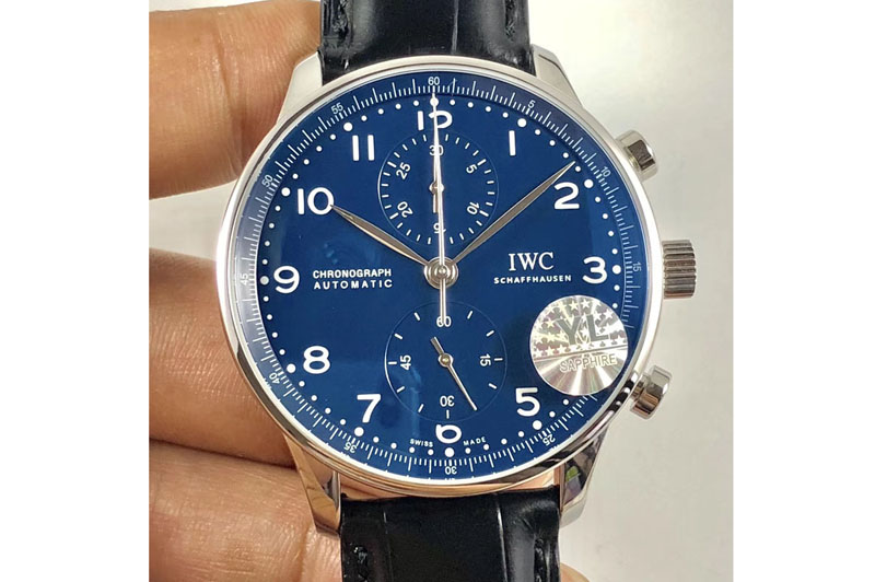 IWC Portuguese Chrono "150 Years" 1:1 Best Edition Blue Dial on Black Leather Strap A7750