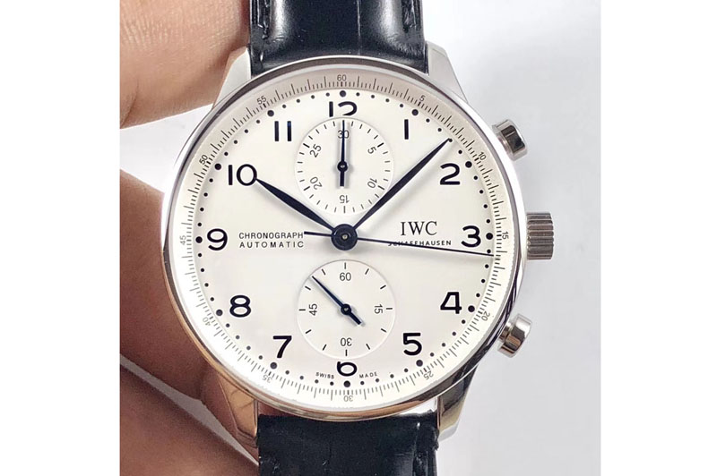 IWC Portuguese Chrono "150 Years" 1:1 Best Edition White Dial on Black Leather Strap A7750