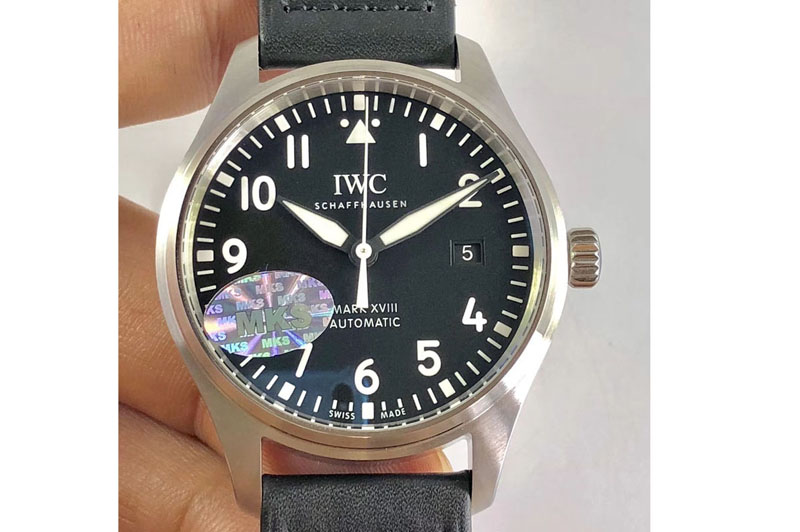 IWC MARK XVIII Le Petit Prince IW327001 SS MKS V2 1:1 Best Edition Black Dial ON Black Leather Strap M9015