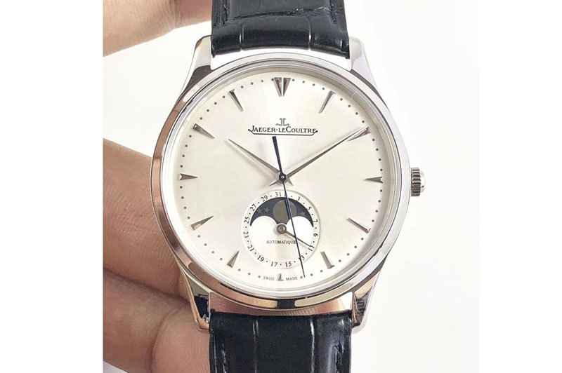 Jaeger-LeCoultre Master Ultra Thin Moon SS ZF 1:1 Best Edition Silver Dial on Black Leather Strap A925