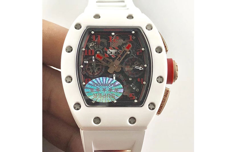 Richard Mille RM011 RG Case Chronograph KVF 1:1 Best Edition White Ceramic Bezel Skeleton Dial