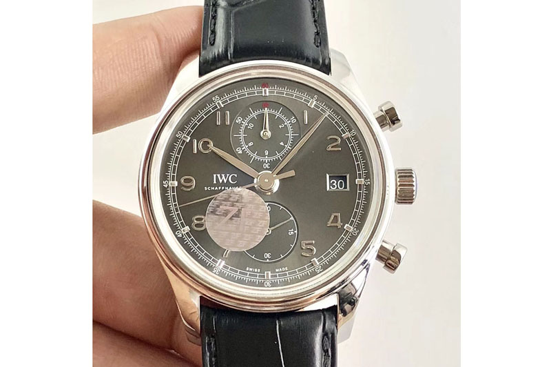IWC Portuguese IW390404 SS ZF 1:1 Best Edition Gray Dial A7750 On Black Leather Strap