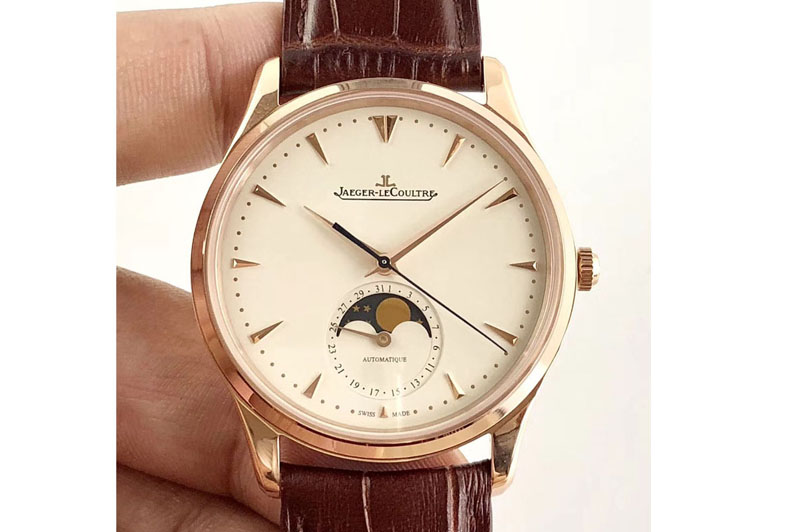 Jaeger-LeCoultre Master Ultra Thin Moon RG ZF 1:1 Best Edition Ivory White Dial on Black Leather Strap A925