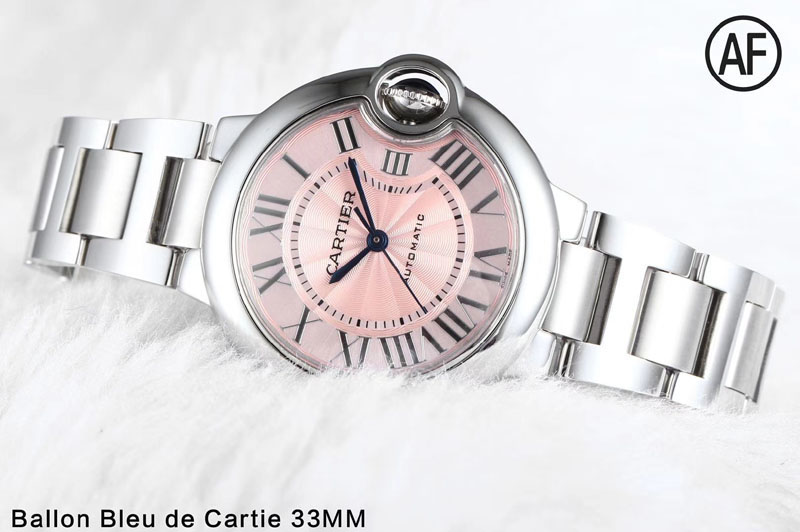 Cartier Ballon Bleu 33mm SS AF 1:1 Best Edition Pink Textured Dial on SS Bracelet Cal.076