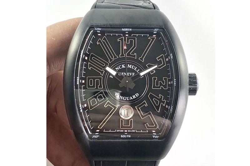 Franck Muller Vanguard V45 DLC TF 1:1 Best Edition Black Dial on Black Gummy Strap A2892