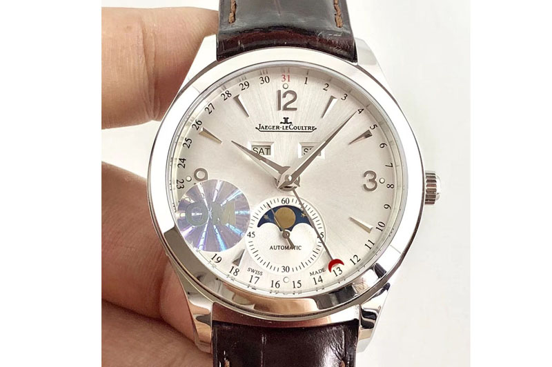 Jaeger-LeCoultre Master Calendar Moonphase SS OMF 1:1 Best Edition Silver Dial on Brown Leather Strap A866/1