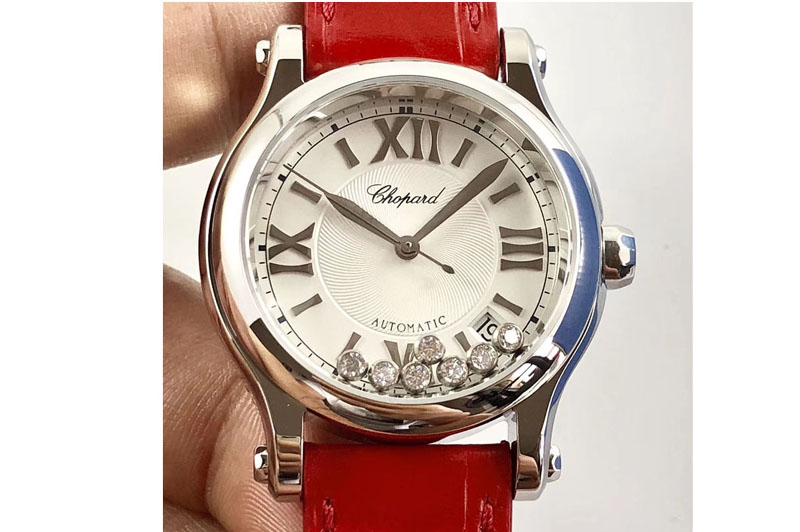 Chopard Happy Sport Medium Automatic 36mm 278559 SS/LE White Dial Red Leather Strap