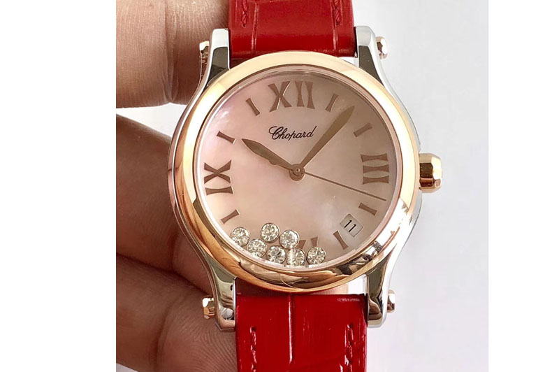 Chopard Happy Sport Medium Automatic 36mm 274808 RG/LE Mop Pink Dial Red Leather Strap