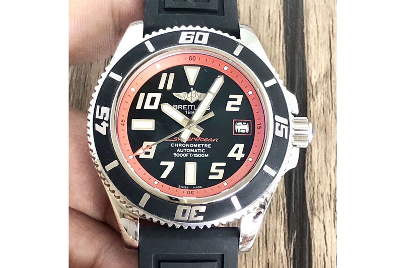 Breitling SuperOcean Abyss A17364 42mm ZF 1:1 Best Edition Black Dial Red Inner on Black rubber strap A2824