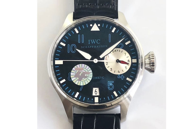 IWC Big Pilot IW5009 ZF 1:1 Best Edition Black Dial Blue Numbers on Black Leather Strap A51111