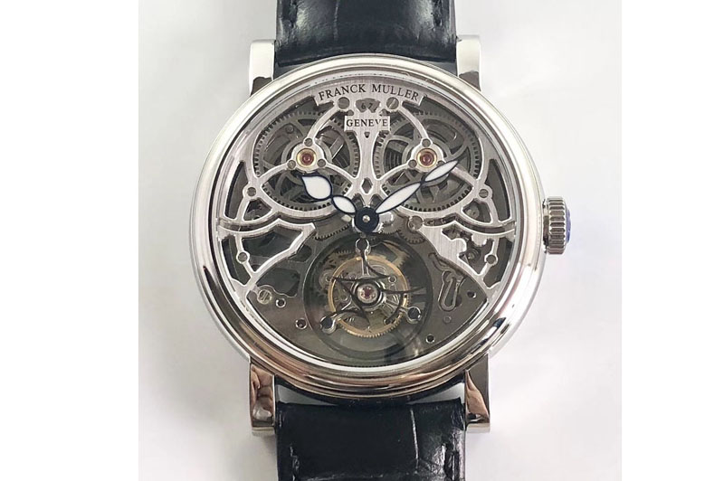 Franck Muller Giga Tourbillon SS Skeleton Dial on Black Leather Strap