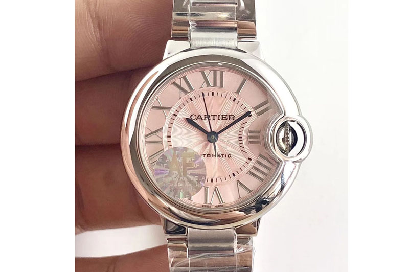 Cartier Ballon Bleu 33mm SS AF 1:1 Best Edition Pink Textured Dial on SS Bracelet Automatic Watches