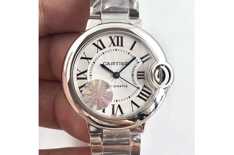 Cartier Ballon Bleu 33mm SS AF 1:1 Best Edition White Textured Dial on SS Bracelet Automatic Watches