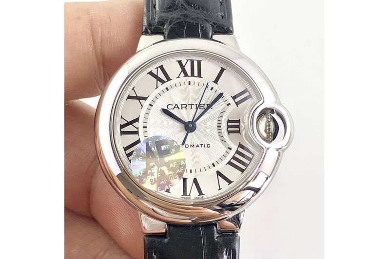 Cartier Ballon Bleu 33mm SS AF 1:1 Best Edition White Textured Dial on Leather Strap Automatic Watches