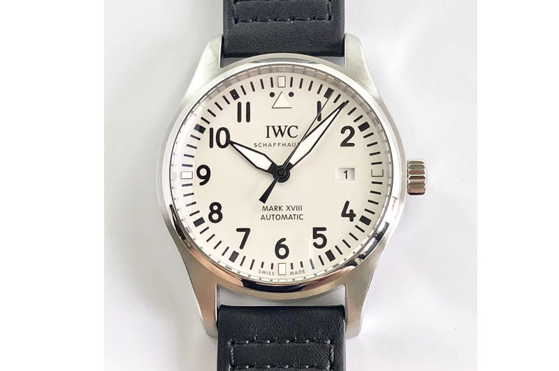 IWC MARK XVIII IW327002 SS V7 1:1 Best Edition White Dial Black Leather Strap Swiss eta 2892