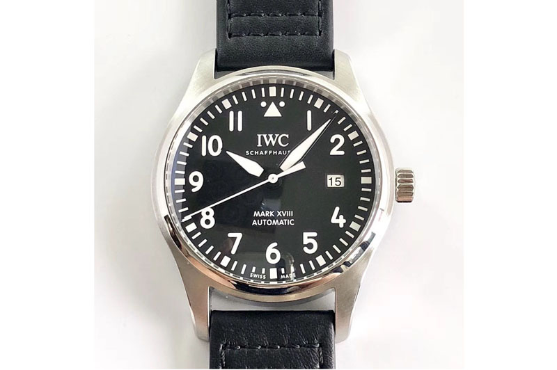 IWC MARK XVIII IW327001 SS V7 1:1 Best Edition Black Dial Black Leather Strap Swiss eta 2892