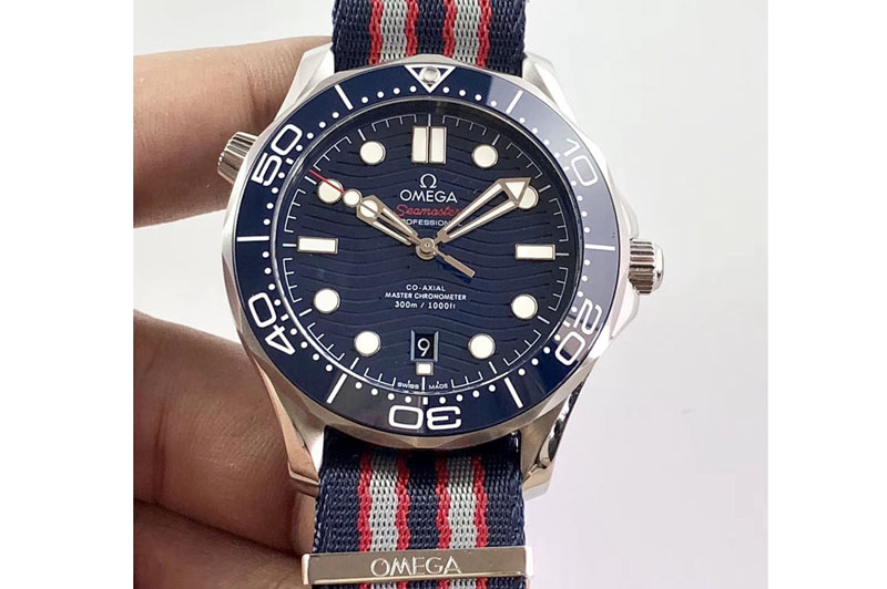 Omega 2018 Seamaster Diver 300M VSF Best Edition Blue Ceramic Dial on Blue/Red/Gray Nato Strap A8800