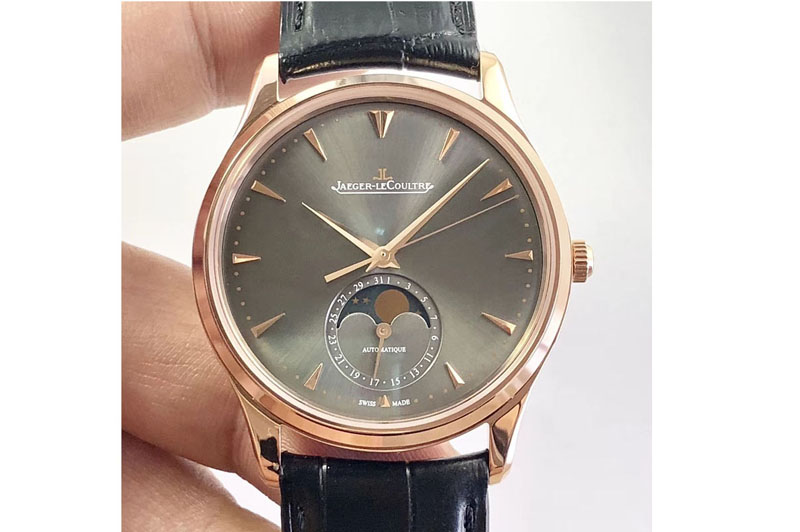 Jaeger-LeCoultre Master Ultra Thin Moon RG ZF 1:1 Best Edition Gray Dial on Black Leather Strap A925