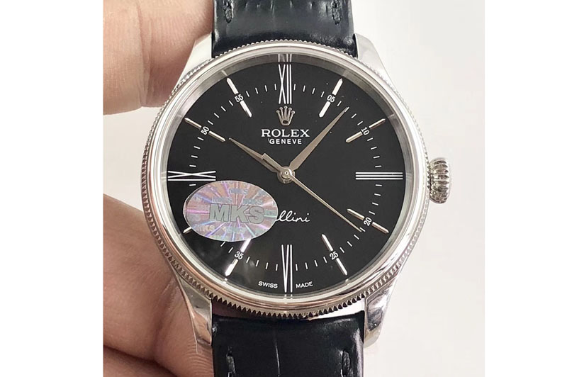 Rolex Cellini Time 50509 SS MKF V4 Best Edition Black Dial Roman Marker on Black Leather Strap A3132