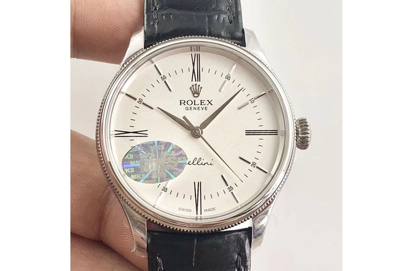 Rolex Cellini Time 50509 SS MKF V4 Best Edition White Dial Roman Marker on Black Leather Strap A3132