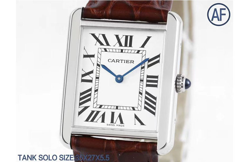 Cartier Tank Solo 35mm SS AF 1:1 Best Edition White Dial on Brown Leather Strap Ronda Quartz