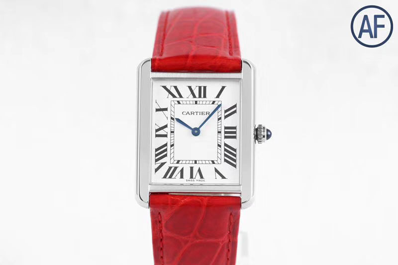 Cartier Tank Solo 35mm SS AF 1:1 Best Edition White Dial on Red Leather Strap Ronda Quartz