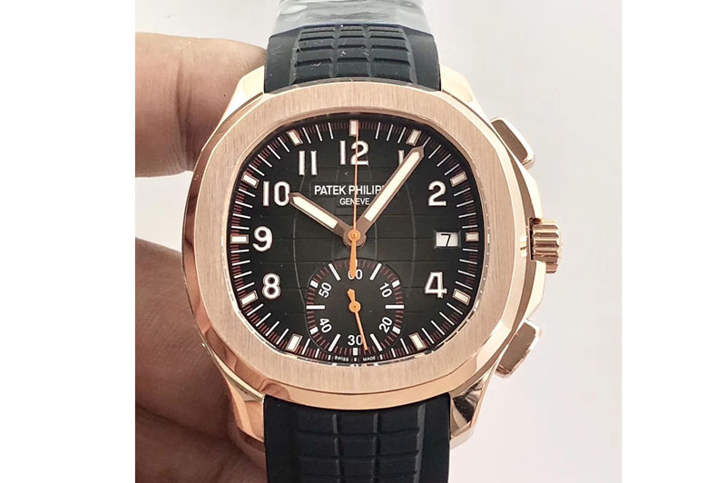 Patek Philippe Aquanaut Chronograph 5968A RG YLF Best Edition Brown Dial on Black Rubber Strap A7750