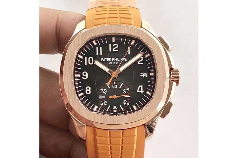 Patek Philippe Aquanaut Chronograph 5968A RG YLF Best Edition Brown Dial on Orange Rubber Strap A7750