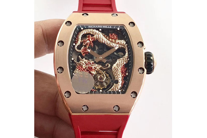 Richard Mille RM057 Tourbillon RG Dragon Dial on Red Rubber Strap