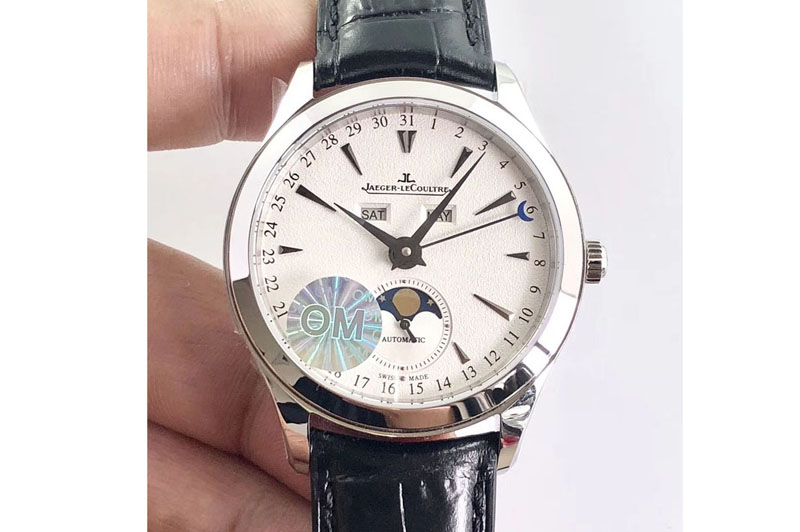 Jaeger-LeCoultre Master Calendar OMF 1:1 Best Edition White Dial Black Markers on Black Leather Strap A866