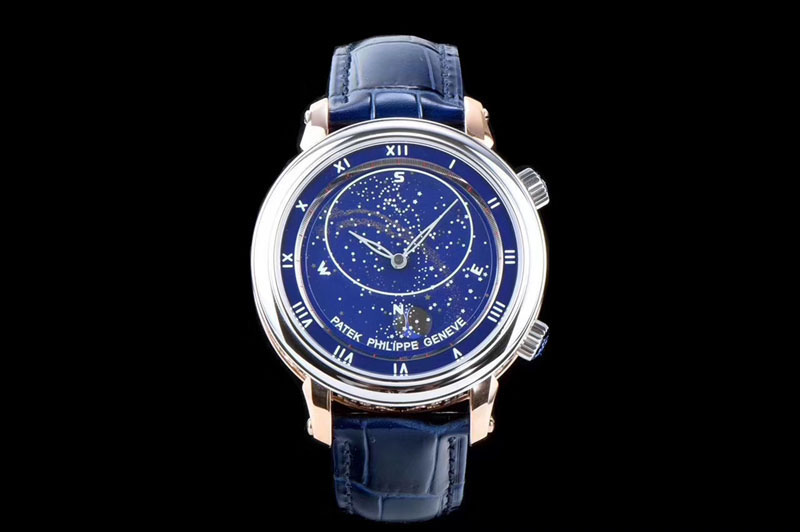 Patek Philippe 6104P Moon SS Blue Dial on Blue Leather Strap A240 V2