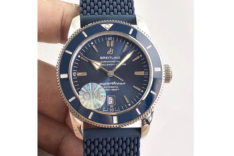 Breitling SuperOcean 42mm AB2010 SS OMF 1:1 Best Edition Blue Dial Blue Ceramic Bezel on Blue Rubber strap A2824