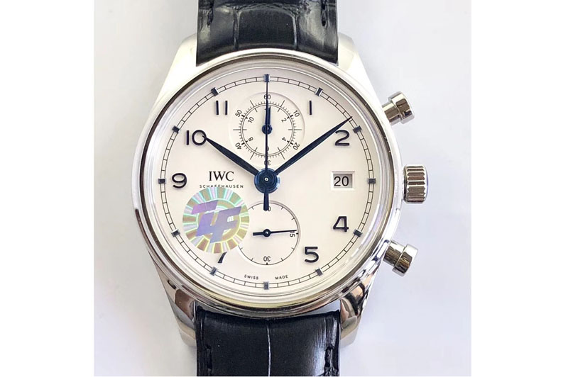 IWC Portugieser Chrono Classic 42 IW390302 ZF 1:1 Best Edition White Dial Blue Markers on Black Leather Strap A7750