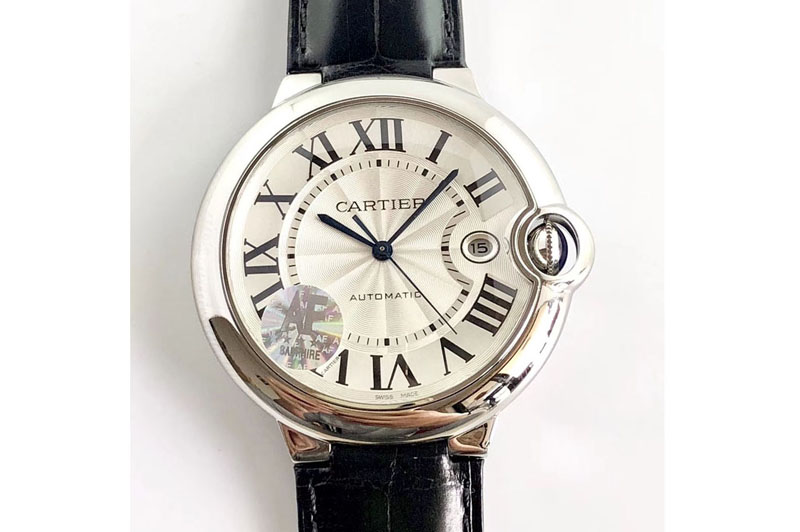 Cartier Ballon Bleu 42mm SS AF 1:1 Best Edition White Texture Dial on Black Crocodile Strap A2892