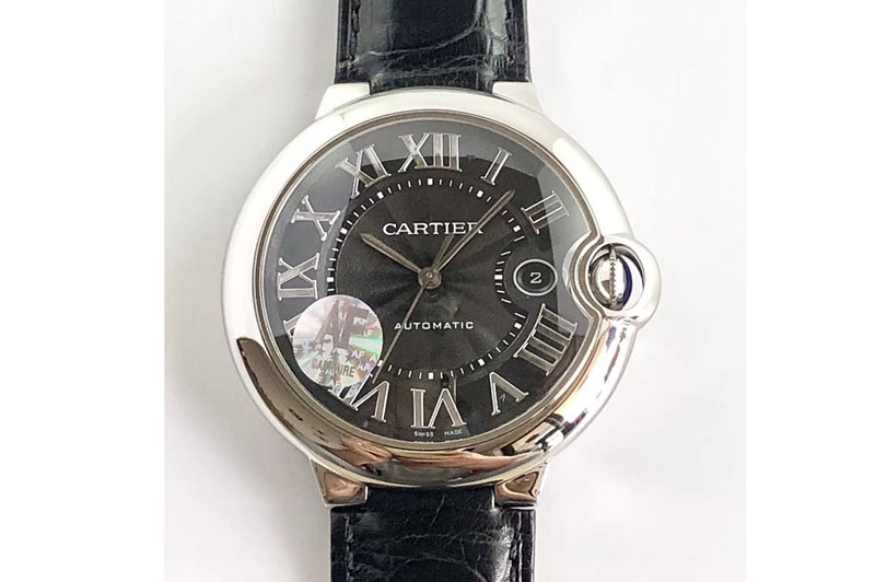 Cartier Ballon Bleu 42mm SS AF 1:1 Best Edition BlackTexture Dial on Black Crocodile Strap A2892