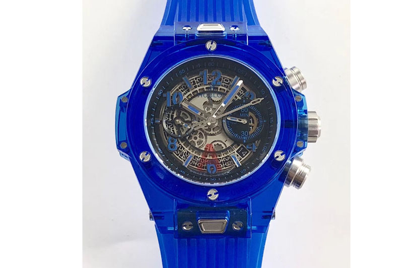 Hublot Big Bang Unico Magic Sapphire Blue 45mm OXF Best Edition Skeleton Dial on Blue Rubber Strap A1242