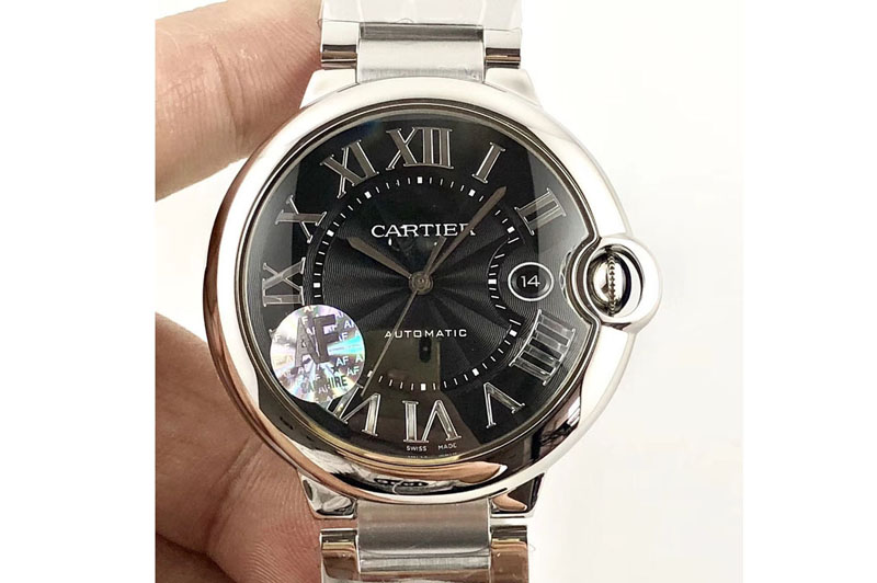 Cartier Ballon Bleu 42mm SS AF 1:1 Best Edition Black Texture Dial on SS Bracelet A2892