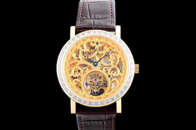 Piaget Tradition YG BBR Best Edition Diamond Paved Skeleton Dial on Brown Leather Strap