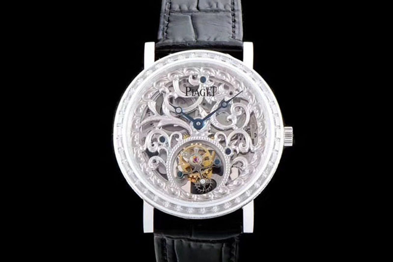 Piaget Tradition SS BBR Best Edition Diamond Paved Skeleton Dial on Black Leather Strap